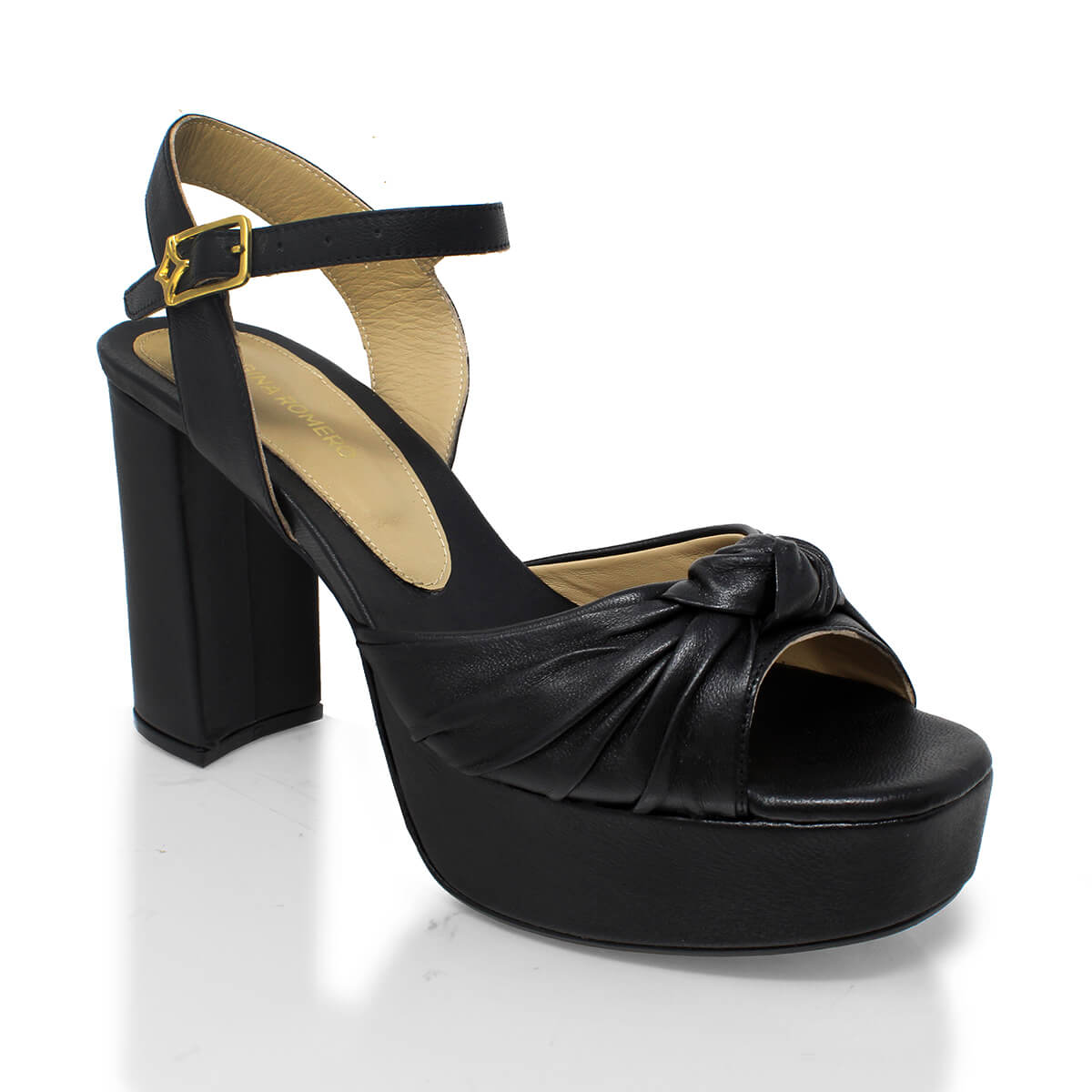 ALEKSANDRA 95 - Negro Regina Romero Zapato Sandalia Plataforma Tacon Alto Para Dama en Piel