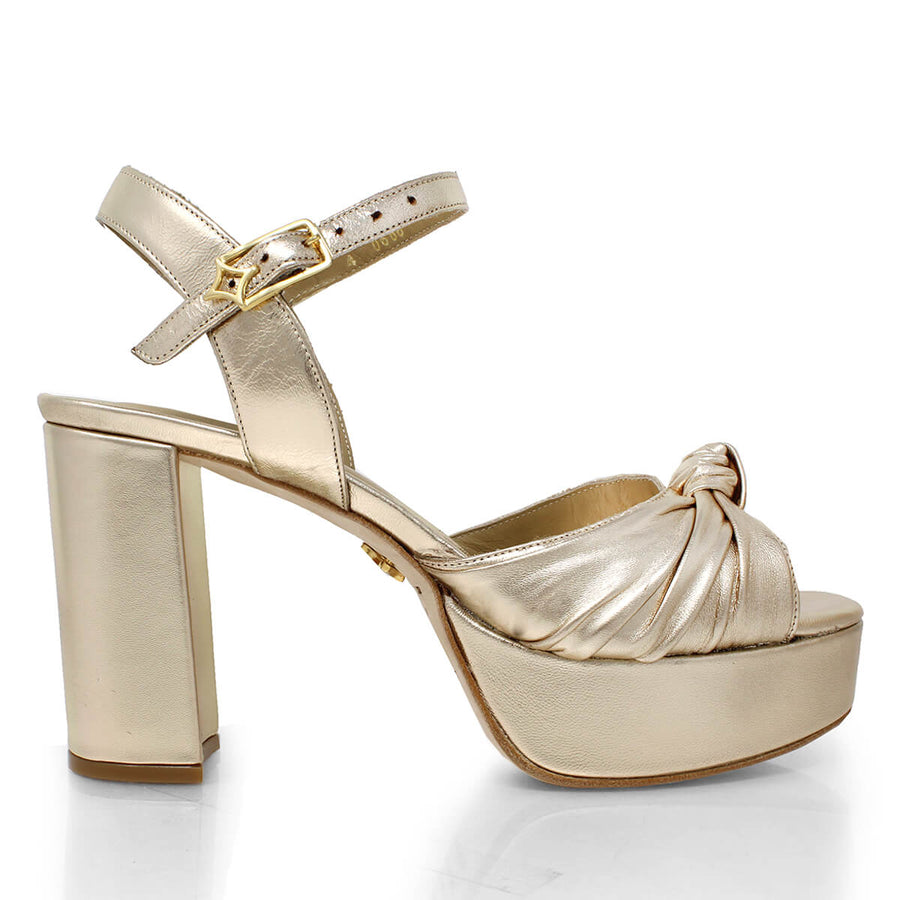 ALEKSANDRA 95 - Oro Claro Regina Romero Zapato Sandalia Plataforma Tacon Alto Para Dama en Piel