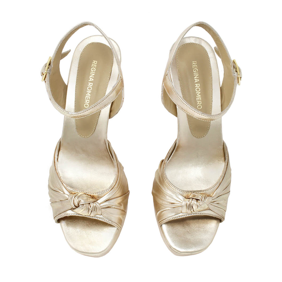 ALEKSANDRA 95 - Oro Claro Regina Romero Zapato Sandalia Plataforma Tacon Alto Para Dama en Piel