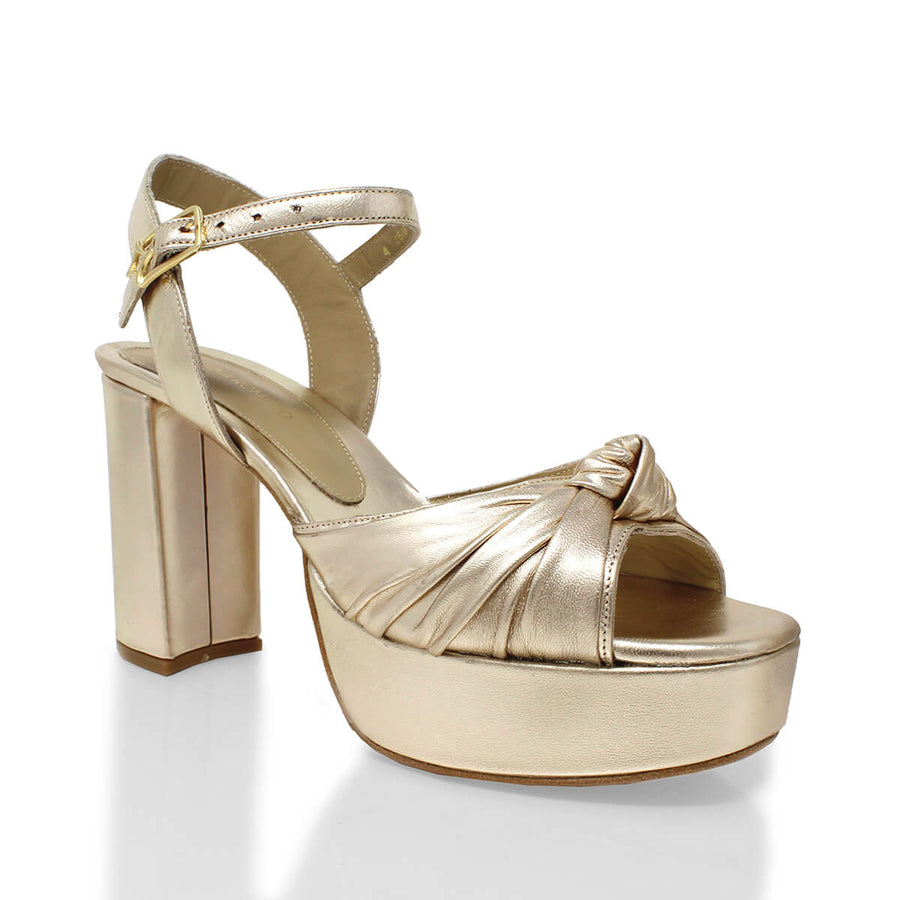 ALEKSANDRA 95 - Oro Claro Regina Romero Zapato Sandalia Plataforma Tacon Alto Para Dama en Piel