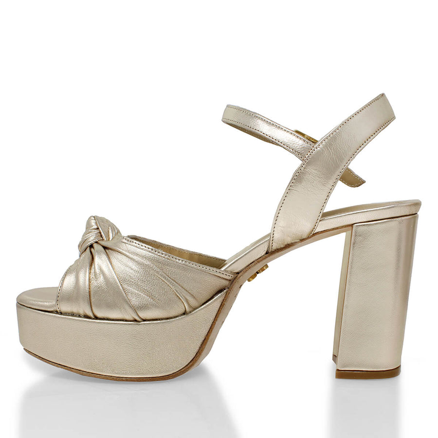 ALEKSANDRA 95 - Oro Claro Regina Romero Zapato Sandalia Plataforma Tacon Alto Para Dama en Piel