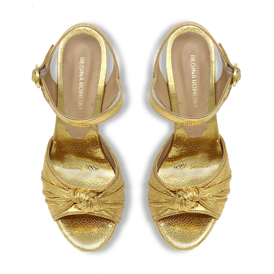ALEXA 135 - Oro Regina Romero Zapato Sandalia Plataforma Tacon Alto Para Dama en Piel