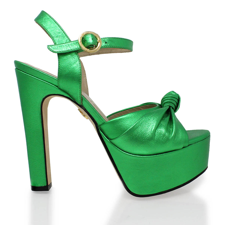 ALEXA 135 - Gold Regina Romero High Heel Platform Sandal Shoe for Lady in Leather
