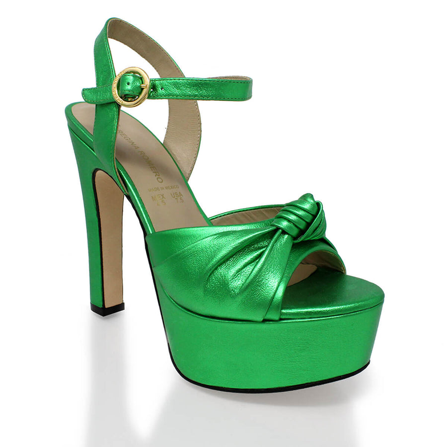 ALEXA 135 - Gold Regina Romero High Heel Platform Sandal Shoe for Lady in Leather