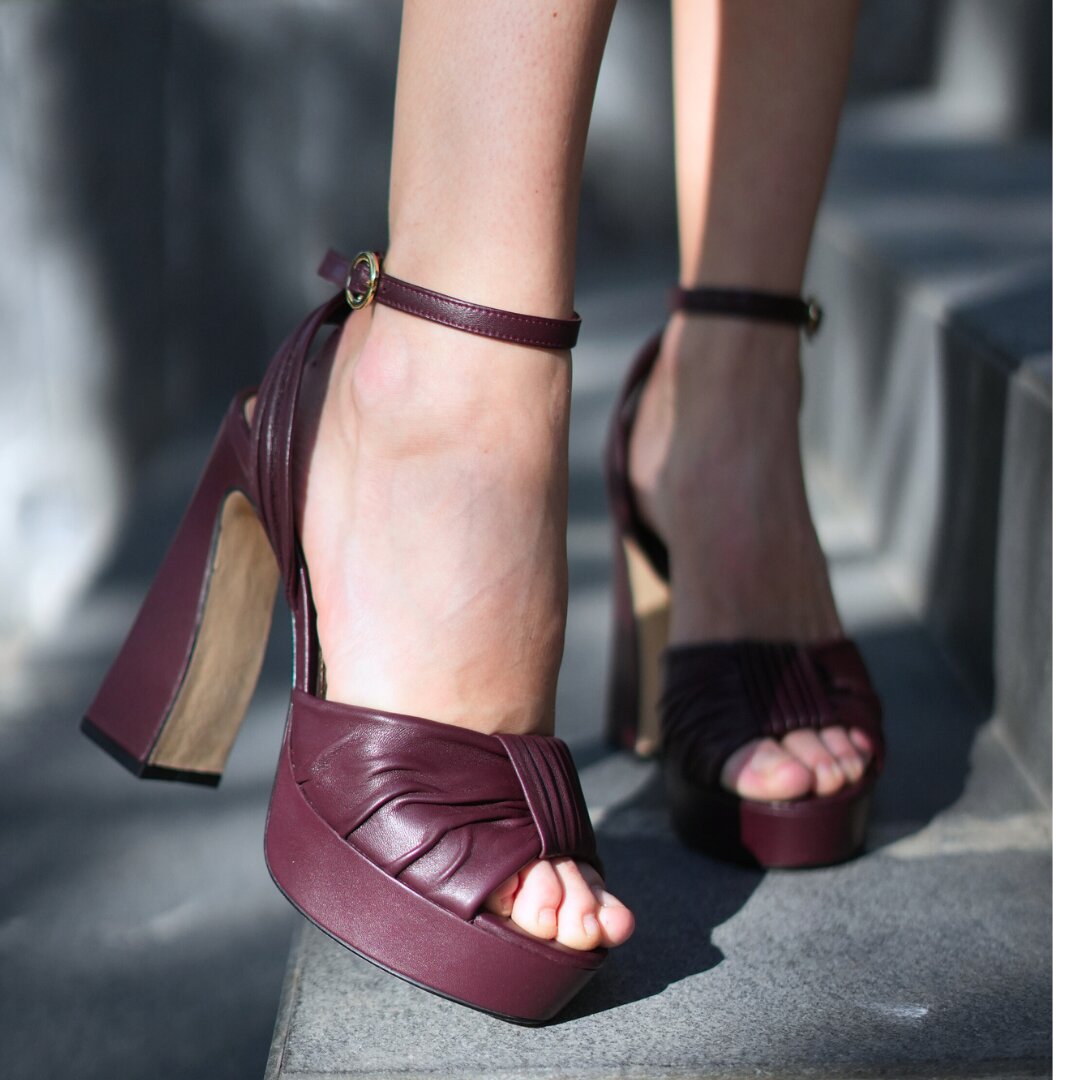 BERNADETTE 125 - Wine Regina Romero High Heel Platform Sandal Shoe for Women in Leather