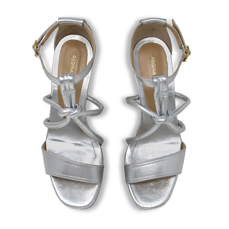 CALIPSO 95 - Silver Regina Romero High Heel Platform Sandal Shoe for Women in Leather