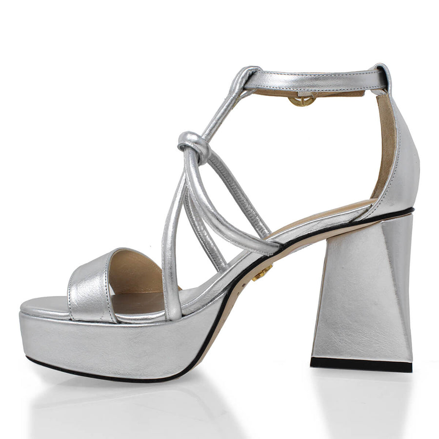 CALIPSO 95 - Silver Regina Romero High Heel Platform Sandal Shoe for Women in Leather