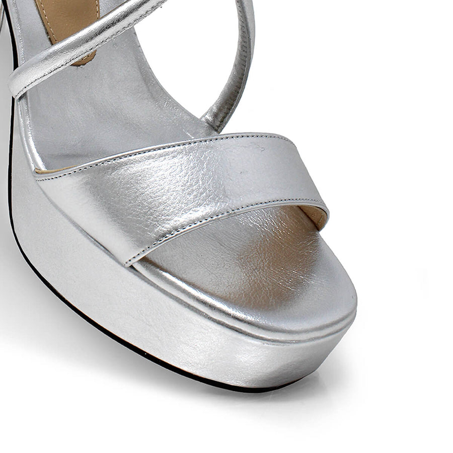 CALIPSO 95 - Silver Regina Romero High Heel Platform Sandal Shoe for Women in Leather