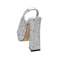 CHERYL 125 - Glitter Silver Regina Romero High Heel Platform Sandal Shoe for Women in Leather