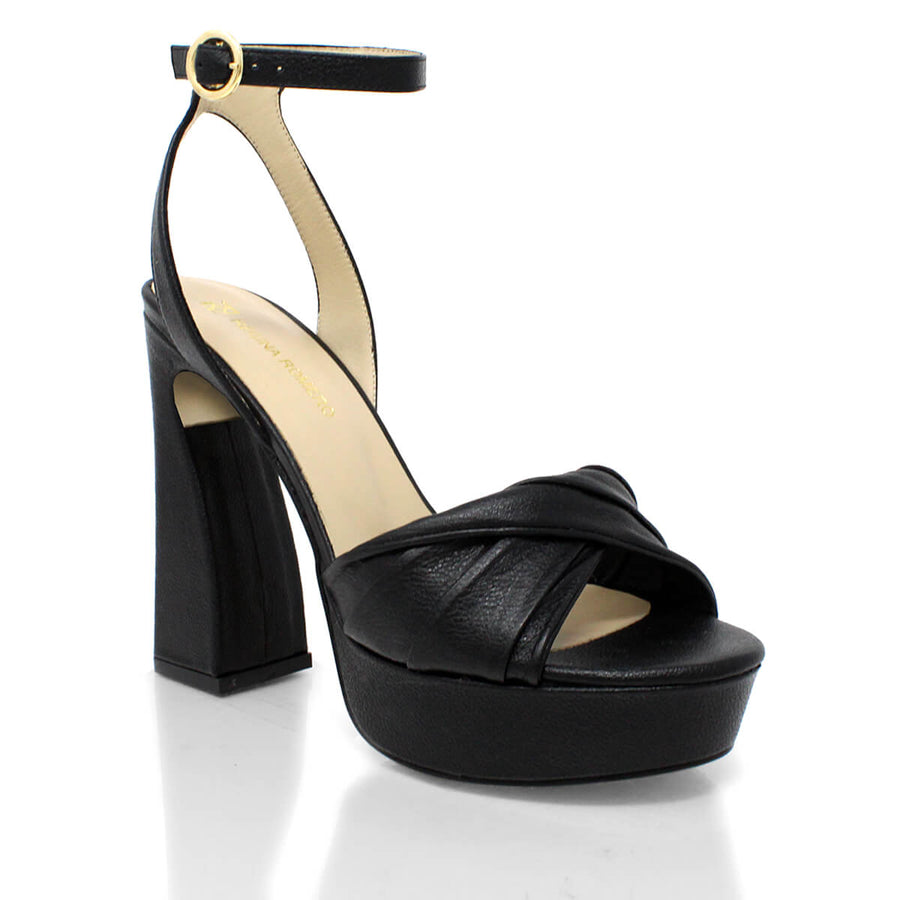 HELENA 120 - Black Regina Romero High Heel Platform Sandal Shoe for Lady in Leather