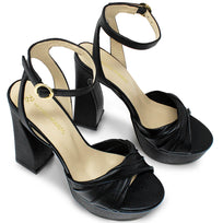 HELENA 120 - Black Regina Romero High Heel Platform Sandal Shoe for Lady in Leather