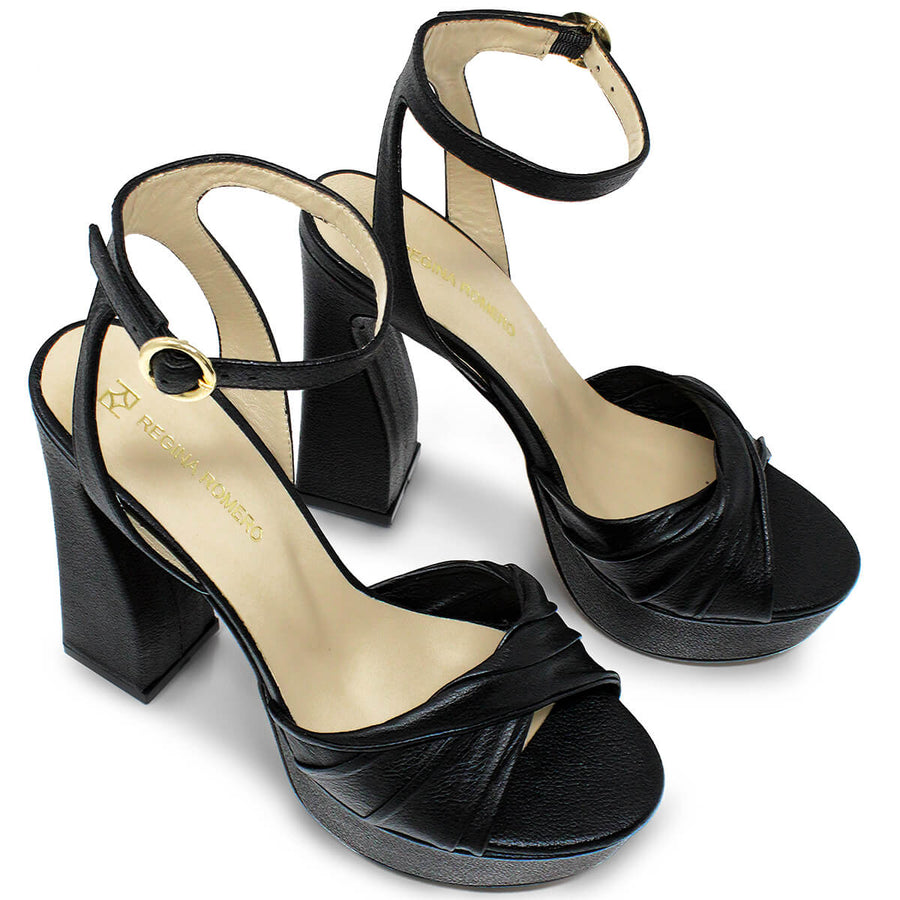 HELENA 120 - Black Regina Romero High Heel Platform Sandal Shoe for Lady in Leather