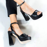 HELENA 120 - Black Regina Romero High Heel Platform Sandal Shoe for Lady in Leather