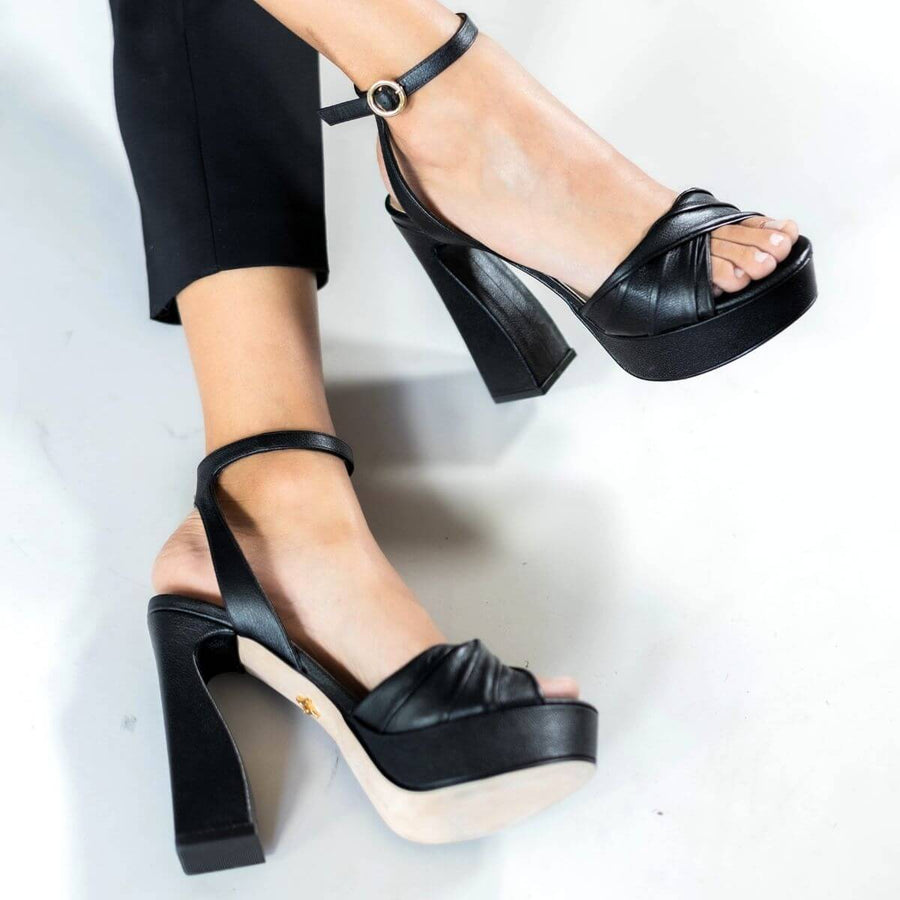 HELENA 120 - Black Regina Romero High Heel Platform Sandal Shoe for Lady in Leather