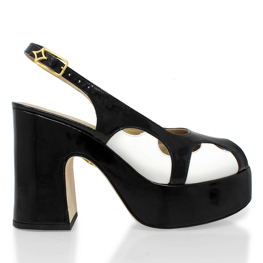 EVE 100 - Negro y Blanco Regina Romero Zapato Sandalia Plataforma Tacon Alto Para Dama en Piel