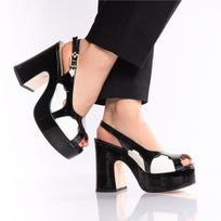 EVE 100 - Negro y Blanco Regina Romero Zapato Sandalia Plataforma Tacon Alto Para Dama en Piel