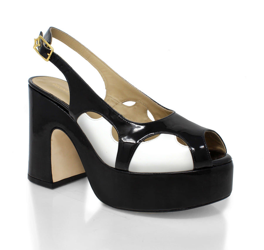 EVE 100 - Negro y Blanco Regina Romero Zapato Sandalia Plataforma Tacon Alto Para Dama en Piel