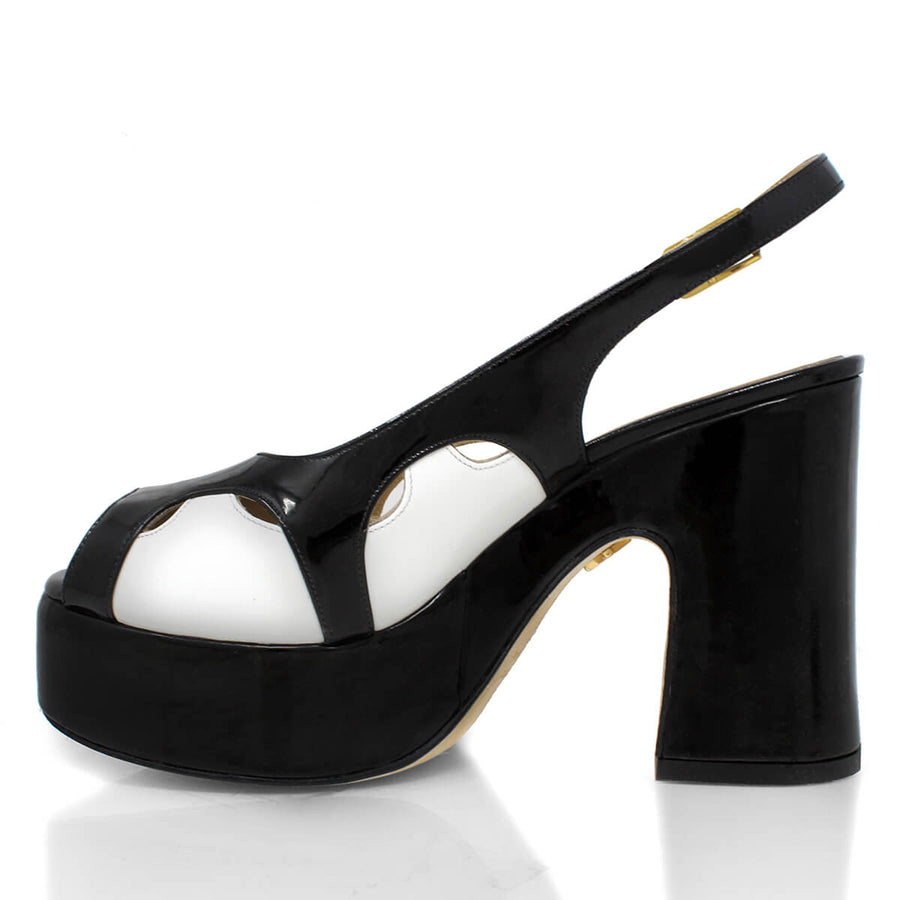 EVE 100 - Negro y Blanco Regina Romero Zapato Sandalia Plataforma Tacon Alto Para Dama en Piel
