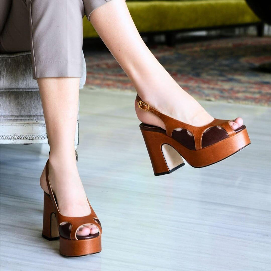 EVE 100 - Cafe Regina Romero Zapato Sandalia Plataforma Tacon Alto Para Dama en Piel