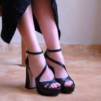 FILIPA 125 - Negro Regina Romero Zapato Sandalia Plataforma Tacon Alto Para Dama en Piel