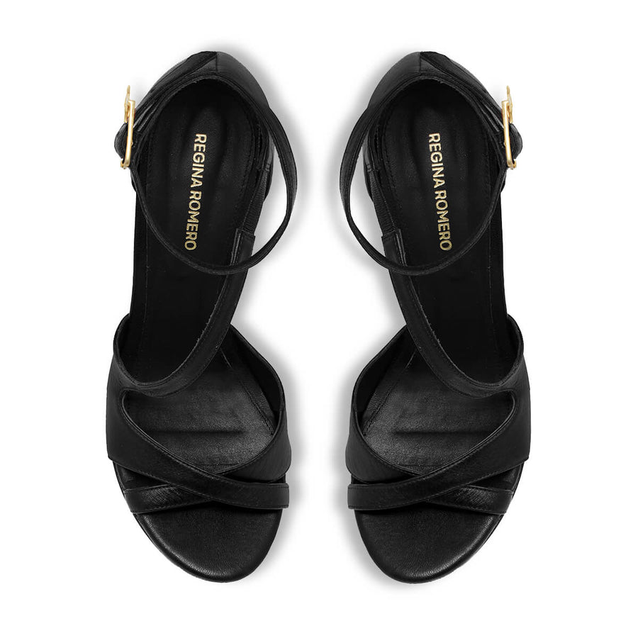 FILIPA 125 - Negro Regina Romero Zapato Sandalia Plataforma Tacon Alto Para Dama en Piel
