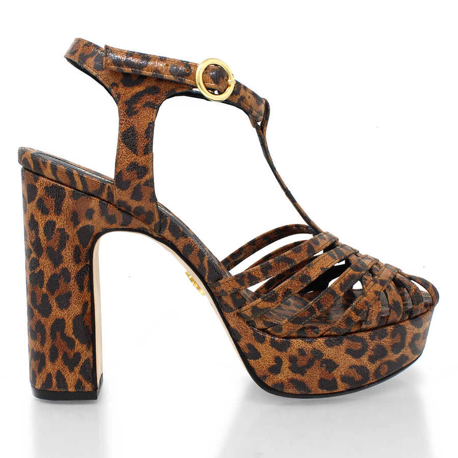 HELENA 120 - Miel Print Regina Romero Zapato Sandalia Plataforma Tacon Alto Para Dama en Piel