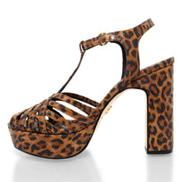 HELENA 120 - Miel Print Regina Romero Zapato Sandalia Plataforma Tacon Alto Para Dama en Piel