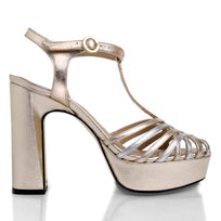 HELENA 120 - Light Gold Regina Romero High Heel Platform Sandal Shoe for Women in Leather