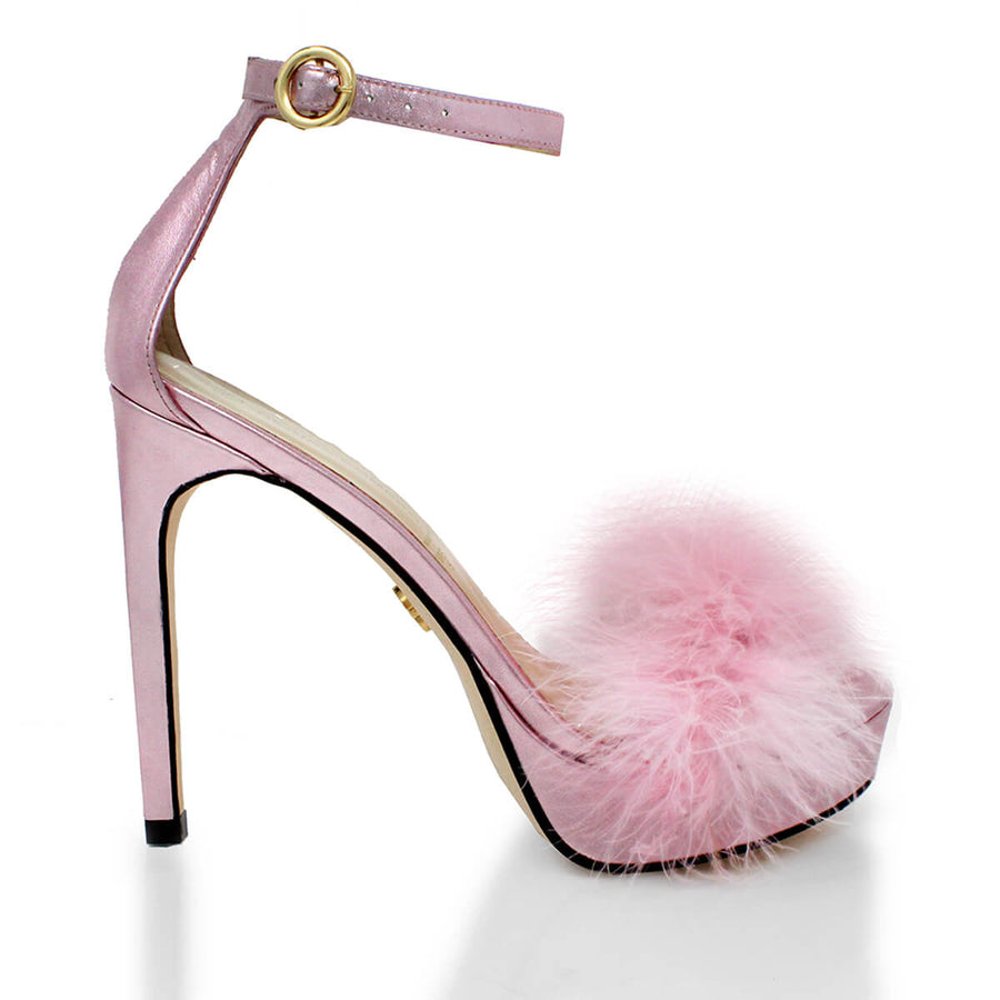 CARRIE 125 - Rosa Metalico Regina Romero Zapato Sandalia Plataforma Tacon Alto Para Dama en Piel