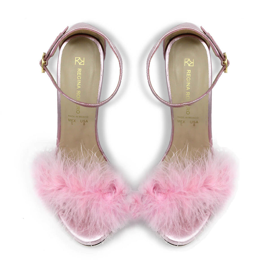CARRIE 125 - Rosa Metalico Regina Romero Zapato Sandalia Plataforma Tacon Alto Para Dama en Piel