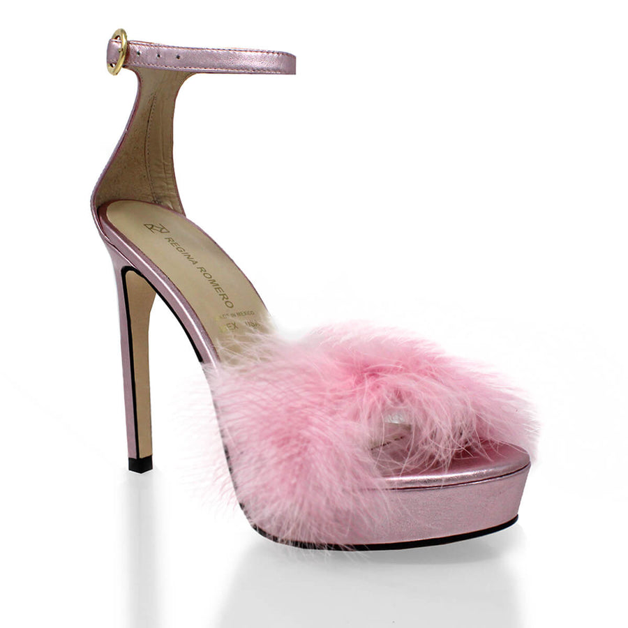 CARRIE 125 - Rosa Metalico Regina Romero Zapato Sandalia Plataforma Tacon Alto Para Dama en Piel