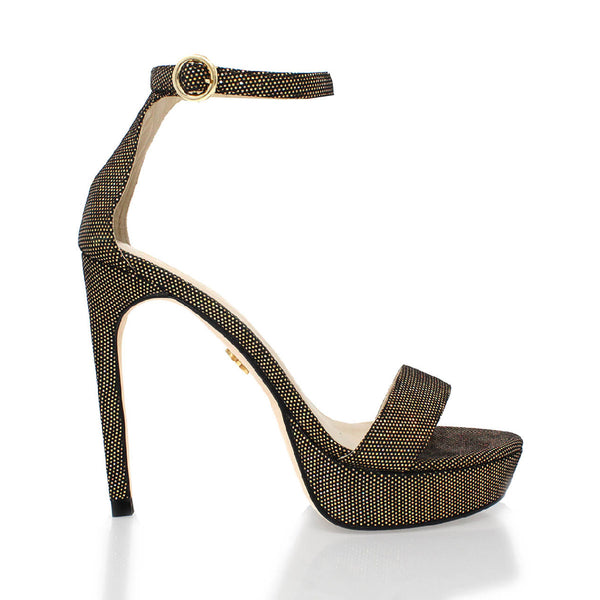 Sandalias Laura 125 Regina Romero en piel color glitter oro, tacon muy alto