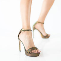 LAURA 125 - Glitter Oro Regina Romero Zapato Sandalia Plataforma Tacon Alto Para Dama en Piel
