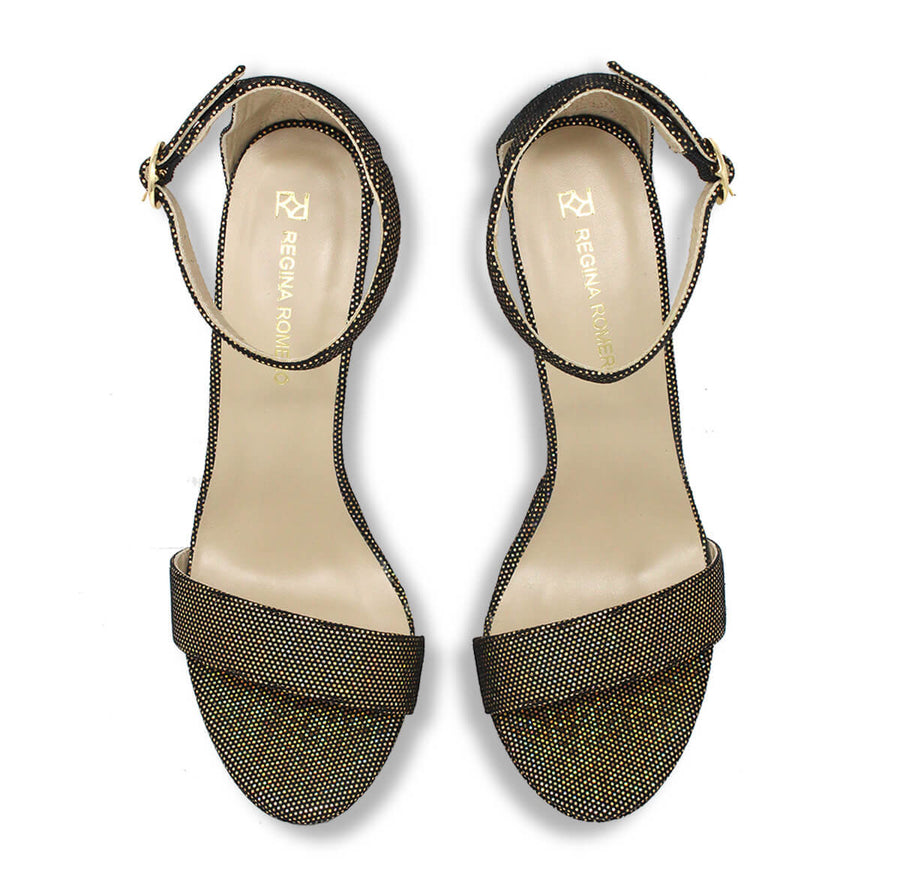 LAURA 125 - Glitter Oro Regina Romero Zapato Sandalia Plataforma Tacon Alto Para Dama en Piel