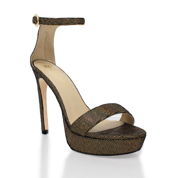 Sandalias Laura 125 Regina Romero en piel color glitter oro, tacon muy alto