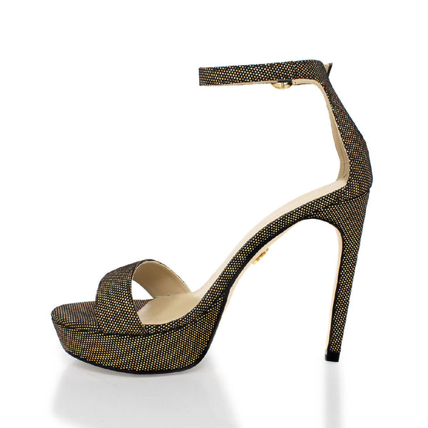 Sandalias Laura 125 Regina Romero en piel color glitter oro, tacon muy alto