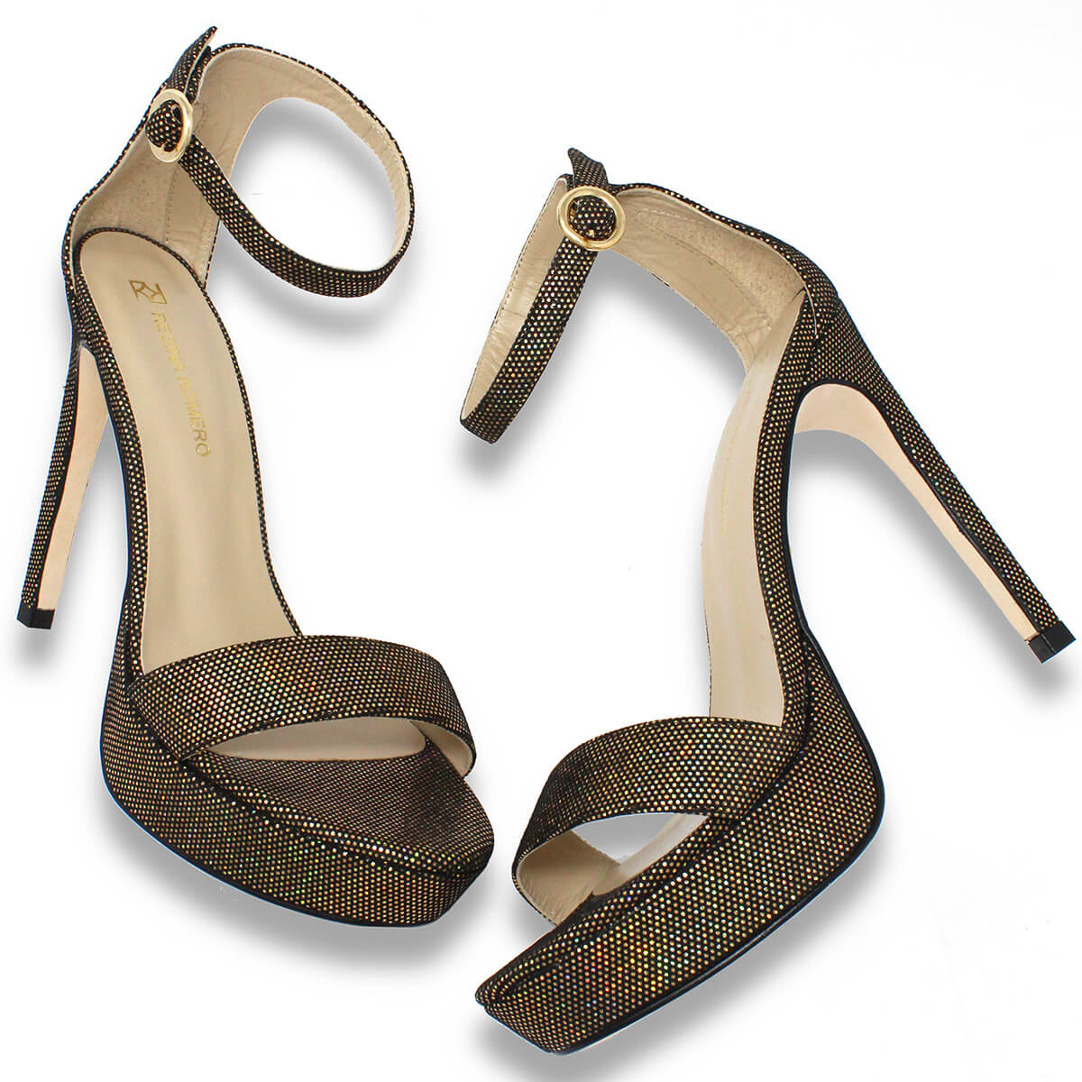 LAURA 125 - Glitter Oro Regina Romero Zapato Sandalia Plataforma Tacon Alto Para Dama en Piel