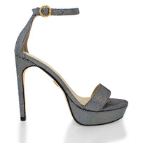 LAURA 125 - Glitter Plata Regina Romero Zapato Sandalia Plataforma Tacon Alto Para Dama en Piel