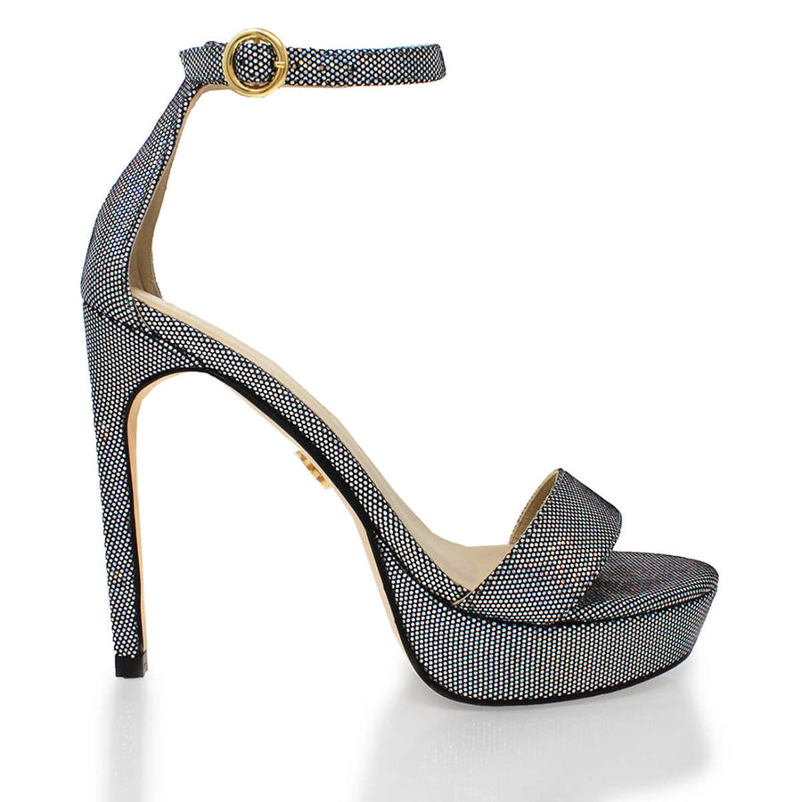 LAURA 125 - Glitter Plata Regina Romero Zapato Sandalia Plataforma Tacon Alto Para Dama en Piel