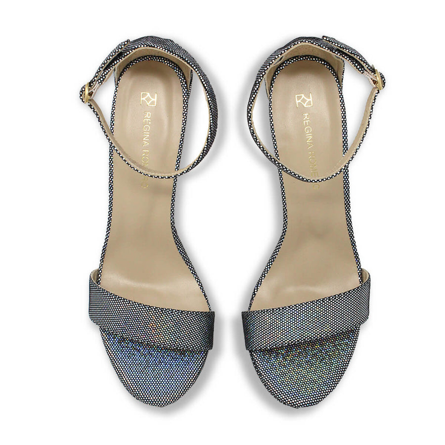 LAURA 125 - Glitter Plata Regina Romero Zapato Sandalia Plataforma Tacon Alto Para Dama en Piel