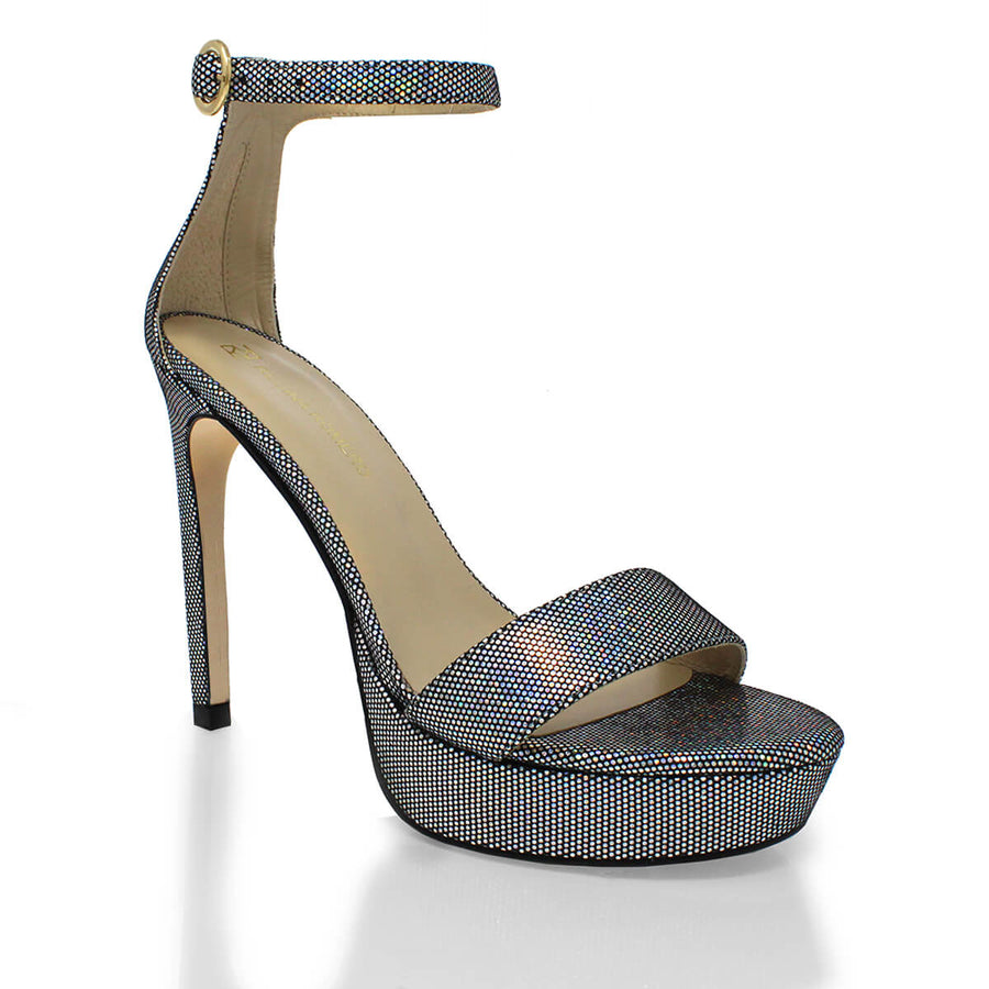 LAURA 125 - Glitter Plata Regina Romero Zapato Sandalia Plataforma Tacon Alto Para Dama en Piel