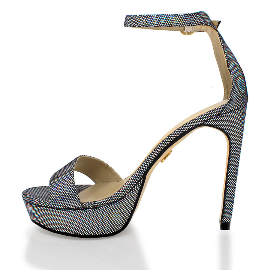 LAURA 125 - Glitter Plata Regina Romero Zapato Sandalia Plataforma Tacon Alto Para Dama en Piel