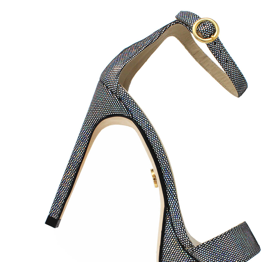 LAURA 125 - Glitter Plata Regina Romero Zapato Sandalia Plataforma Tacon Alto Para Dama en Piel