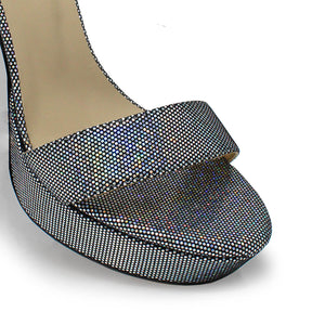 LAURA 125 - Glitter Plata Regina Romero Zapato Sandalia Plataforma Tacon Alto Para Dama en Piel
