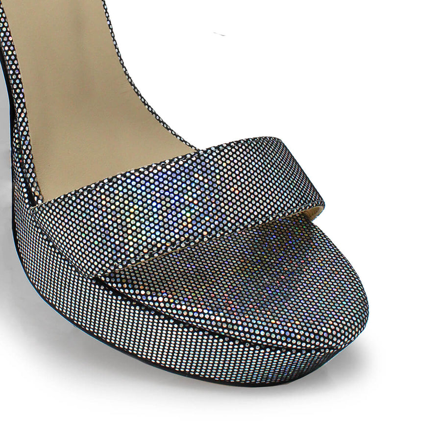 LAURA 125 - Glitter Plata Regina Romero Zapato Sandalia Plataforma Tacon Alto Para Dama en Piel