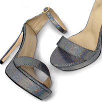 LAURA 125 - Glitter Plata Regina Romero Zapato Sandalia Plataforma Tacon Alto Para Dama en Piel