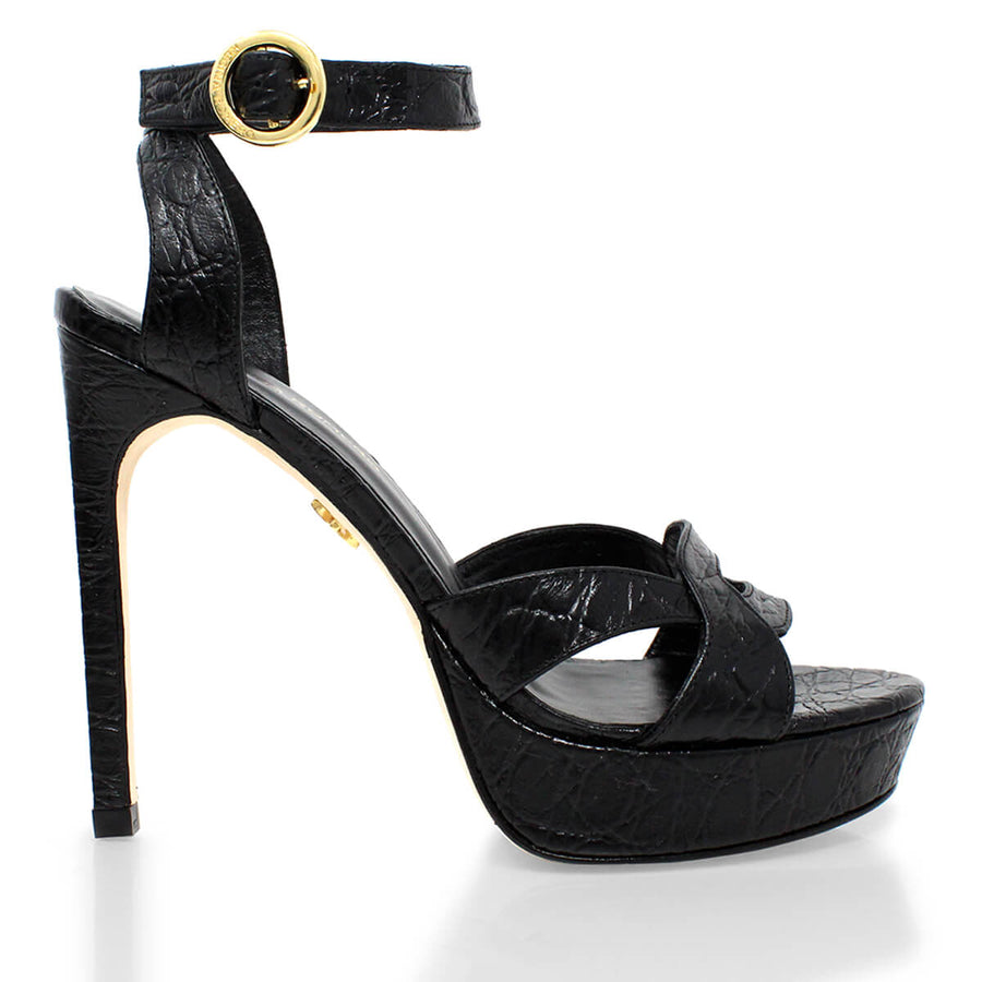 LORRAINE 125 - Negro Regina Romero Zapato Sandalia Plataforma Tacon Alto Para Dama en Piel