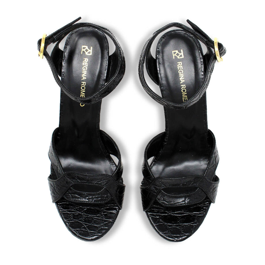 LORRAINE 125 - Negro Regina Romero Zapato Sandalia Plataforma Tacon Alto Para Dama en Piel