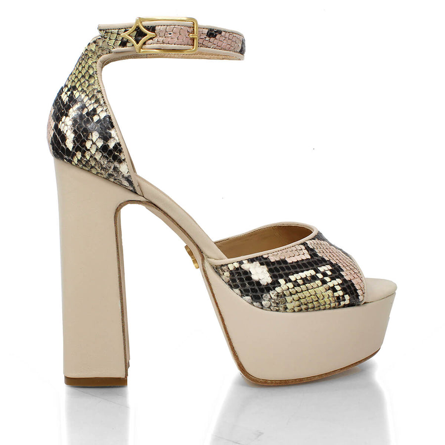 MARCE 135 - Beige Regina Romero Zapato Sandalia Plataforma Tacon Alto Para Dama en Piel