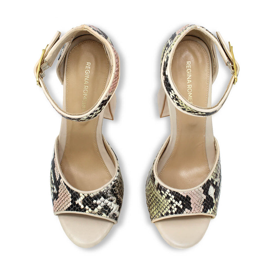MARCE 135 - Beige Regina Romero Zapato Sandalia Plataforma Tacon Alto Para Dama en Piel